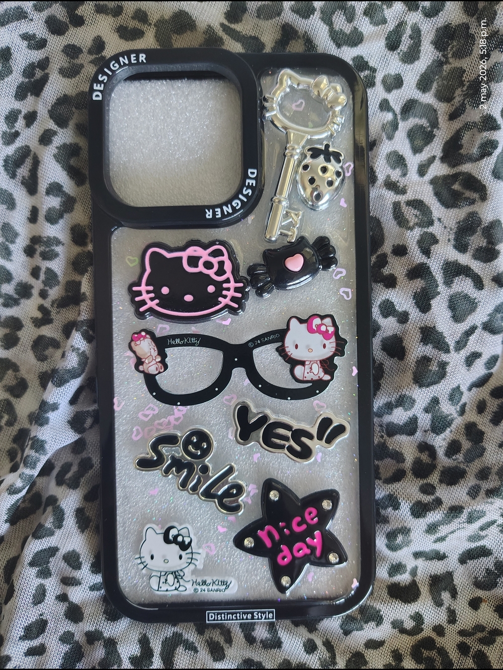 SANRIO Decorative Hello Kitty Case for iPhone 16 Pro Max (Pink and Black)